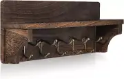 Rustic Coat Hooks with Shelf Wall Mounted, Wood Wall Hanging Entryway Shelf with