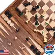 AandA 16.5 inch Deluxe 3 in 1 Wooden Backgammon Set-Chess Set with Checkers/