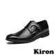 【Kiron】紳士皮鞋粗跟皮鞋/復古雙釦帶時尚壓紋經典紳士皮鞋-男鞋 黑