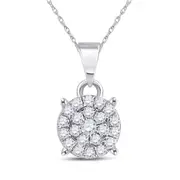 14k White Gold Round Diamond Circle Cluster Pendant 1/6 Cttw