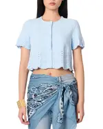 Maje Beaded Pointelle Knit Cardigan