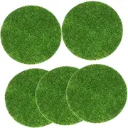 5pcs Round Artificial Moss Grass Tiles for Indoor Plants Realistic Fake Grass Mat for Micro Landscape DIY Decoration Easy Maintenance