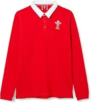 [Macron] Unisex WRU Merch Ca Lf Rugby Polo Shirt Cotton Red/White Polo Shirt