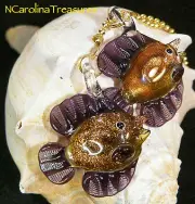 ART GLASS CEILING FAN CHAIN LIGHT SWITCH PULL PURPLE SWIRL FISH LARGE PAIR
