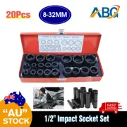 20Pc 1/2" air Impact Sockets Set Metric Workshop Tools Kit Drive Garage 8-32mm