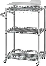 Metal Rolling Cart, 3 Tier Kitchen Cart with Wheels Wire Utility Trolley with Handle Tiered Heavy Duty Rolling Shelf Trolley for Laundry Grocery Food Serving Tools Storage, Gray