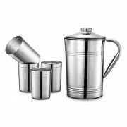 Stainless Steel 5 Pcs Lemon Set 4 Glass Tumbler 1 Jug Pitchers Serveware