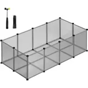 Pet Playpen with Floor, Small Animal Enclosure, Plastic Cage, Indoor Run for Hamsters, Rabbits, Hedgehogs, 143 x 73 x 46 cm, Grey