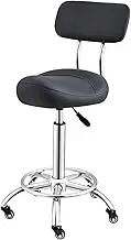 Saddle Chair with Pedal,Movable Ergonomic Stool,Liftable Saddle Stool with Back,Suitable for Home Office Salon Shop,Loading Capacity 330ibs