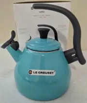 LE CREUSET Enamel on Steel Whistling Chrysenth Tea Kettle Turquoise Blue NWT