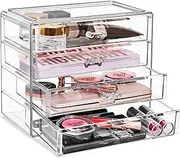 Sorbus Acrylic Cosmetics Makeup & Jewellery Storage Case Display - 4 Large Drawers - Space-Saving, Stylish Acrylic Bathroom Case Great for Lipstick, Eye Liner, Nail Polish, Brushes, Jewellery and More