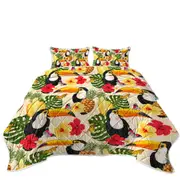 Toucans Tropical Flowers and Pineapple Coverlet