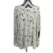 Free Press Sleepware White Multicolor Ski Print Fleece Pajama Top Soft Medium