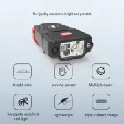 Induction USB LED Headlamp with Clip Rechargeable Hat Light Torch Fishing Lamp