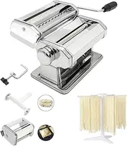 Master FENG Pasta & Ravioli Maker, Set of 6 Piece 150mm Steel Noodle Maker Machine with 9 Adjustable Thickness Settings, Includes Ravioli Maker Attachment, Pasta Drying Rack