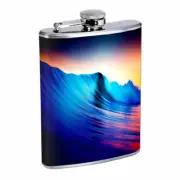 Ocean Waves Em3 Flask 8oz Stainless Steel Hip Drinking Whiskey