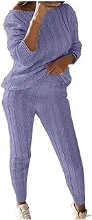 Sweater Suit for Womens Knitwear Tops Dress Two Pieces Set Oversized Long Sleeve Cable Knitted Pullover Skirt Set