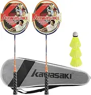 Kawasaki 2-Player Durable Badminton Racket Set Badminton Racquets Set with Shuttlecocks a Free Cover