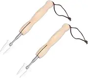 2Pcs Telescopic Wooden Handle Barbecue Forks Camping Meat Skewers for Outdoor Grilling BBQ Supplies for Easy and Safe Cooking