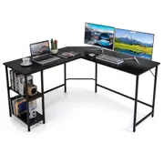 Costway L-Shaped Computer Desk Corner Table Home Office Study Workstation w/Storage Bookshelves Black