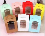 25pcs 1 Hold Hole Cupcake Carry Box Takeaway Retail Packaging Window - 4 Colours