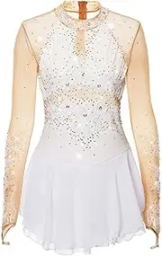 [Zagitova] Ice Figure Skating Dress for Girls Applique Patchwork Sheer Back Womens Competition Outfits with Rhinestone