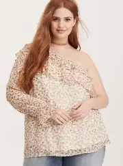 Torrid tops size 5 28w Floral Print Chiffon Ruffled One Shoulder Top NIP dress