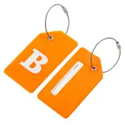 2Pcs 3.6"x2" Silicone Luggage Tags ID Card Holder Labels Letter B, Orange