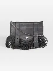 Black Leather Fringe Crossbody Bag