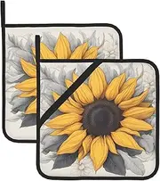 Floral Sunflower Potholders BBQ Pot Holders for Heat Resistant Potholder, Hot Pads,Cooking Baking(2-Pack)
