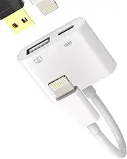 Lightning USB Adapter(2 in 1)OTG 3.0 Splitter for IPhone 14 13 Charging Cable Adaptor for Apple USB-A Flash Drive Stick Card Reader Camera Memory Photo Transfer for iPad Dongle Charger Cord Converter