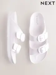White EVA Beach Double Strap Flat Sliders (AL1705) | $34