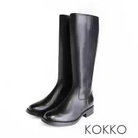 在飛比找Yahoo奇摩購物中心優惠-KOKKO 簡約率性素面圓頭真皮長靴黑色