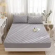Fits Mattress Perfectly Soft Sheet,Pure Cotton Non-Slip Quilted Mattress Cover, Comfortable Bed Cover Suitable for 12"/30cm Deep Mattresses,Grey,180 * 200cm+30cm (3pcs)