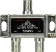 Kingray KSP2F 2 Way All Ports Power Pass Splitter, 5-2400 MHz