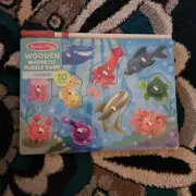 Melissa & Doug Magnetic Wood Fishing Puzzle Game Colorful Board Kids Age 3+