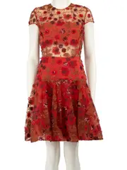 Red Floral Embellished Mini Dress