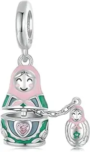[Teleye] Matryoshka Doll Pendant Charm 925 Sterling Silver Charm Fits For Pandora Bracelet Necklace,SCC2901, Cubic Zirconia, Created Cubic Zirconia