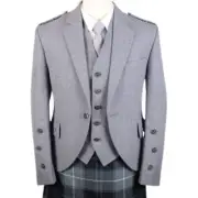 Mens Grey Argyle Kilt Jacket with Vest 5 Button Wool Scottish Highland Dress
