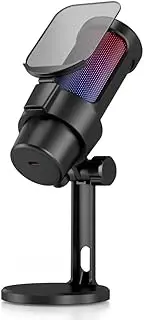 USB Gaming Microphone Computer Mic Kit Lighting with Tripod Cardioid Mode Pick-up One Key to Mute and Gain Knob for Gaming/Meeting/Live Streaming/Audio Recording/Video Plug & Play Compatible Black