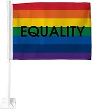 Rico Industries Pride Equality Double Sided Car Flag - 16" x 19" - Strong Pole That Hooks onto Car/Truck/Automobile