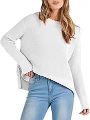 [ANRABESS] Womens Crewneck Long Sleeve Waffle Knit Casual Side Zipper Pullover Sweaters Top Thumbhole 2024 Fall Outfits