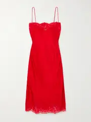 [Stella McCartney] Stella McCartney - Lace-trimmed Satin Midi Dress - Red - IT42 IT 42 Red