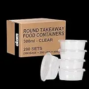 200pk Deli Containers with Lids 300mL -Round Disposable Soup Container - Reusable Stackable BPA-Free - Plastic Takeaway Containers Round with Airtight Leakproof Lids, Microwave Freezer Dishwasher Safe