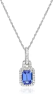 [Gin & Grace] 14K White Gold Mozambique Genuine Tanzanite Pendant With Diamonds For Women Ethically, Authentically & Organically Sourced (Emerald-Cut) Shaped Tanzanite Hand-Crafted Jewelry For Her