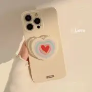 Beige Cover For iPhone 16 15 14 13 12 11 Pro Max Plus Rainbow Heart Stand Case