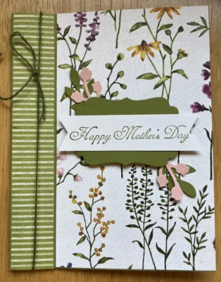 Mother's Day Book Fold Card - Hand Stamped - Blank Inside - Stampin' Up