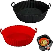 Air Fryer Silicone Liners Pot,Air Fryer Basket Liners, Silicone Baking Tray Pots for 3 to 5 Qt for Air fryer Oven Reusable Baking Tray Oven Accessories (Red+Black)