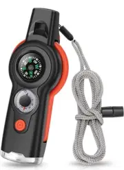 7 In 1 Outdoor Survival Whistle, Loud Whistle With LED Lamp Compass Thermometer
