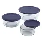 Pyrex Simply Store - Round Glass Storage 3pc Set with Blue Lids (Made in the U.S